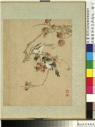 清陈书仿古花卉翎毛　册　石榴喜鹊,绘画,花草,翎毛