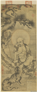 元人画第十三巴纳塔嘎尊者　轴,绘画,佛道人物,走兽,树木,器用