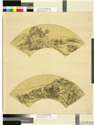 清董邦达画扇山水　册　山冈竹屋,绘画,山水,人物,树木,建筑,船
