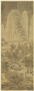元盛懋画雪景　轴,绘画,山水,树木,走兽,建筑,船,人物,器用