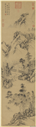 元马琬画秋江钓艇　轴,绘画,山水,树木,建筑,船,人物,器用