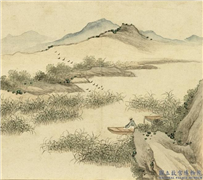 清永瑢画山水下册　册　停舟观雁,绘画,山水,翎毛,花草,人物,船