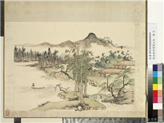 清永瑢仿诸家山水　册　仿文璧山水,绘画,山水,人物,树木,花草,建筑,翎毛,船