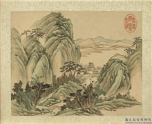 清永瑢画兰藻延晖　册　苍厓层观,绘画,山水,树木,建筑