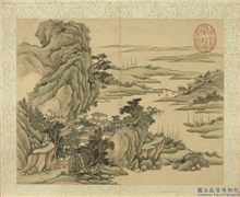 清永瑢画兰藻延晖　册　晴川晒网,绘画,山水,树木,建筑