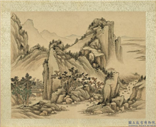 清永瑢画兰藻延晖　册　绝壁书空,绘画,山水,树木,建筑