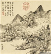 清董诰仿古山水　册　柳塘过雨,绘画,山水,树木,人物,花草,船,器用