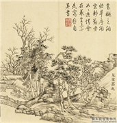 清董诰仿古山水　册　草堂高逸,绘画,山水,建筑,人物,树木