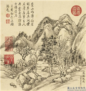 清董诰仿古山水　册　寒岩野屋,绘画,山水,树木,建筑