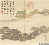 清董诰画开韶集庆　册　凤城祥霭,绘画,山水,树木,建筑
