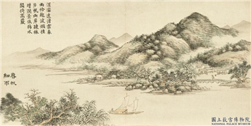 清董诰画开韶集胜　册　春帆细雨,绘画,山水,人物,树木,建筑,船