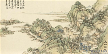 清董诰画开韶集胜　册　春岫归樵,绘画,山水,人物,树木,建筑,器用
