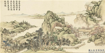 清董诰画开韶集胜　册　春坞青帘,绘画,山水,人物,树木,花草,建筑