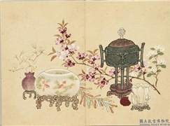 清董诰画韶景旉芳　册　碧桃金鱼,绘画,花草,水中动植物,器用