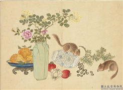 清董诰画韶景旉芳　册　松鼠韶花,绘画,走兽,果蔬,花草,树木,器用