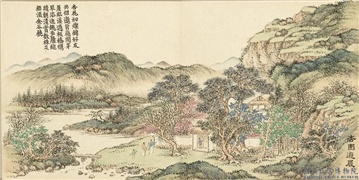 清董诰画清音荟景　册　杏园游屐,绘画,山水,人物,树木,花草,建筑,器用