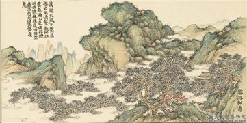 清董诰画清音荟景　册　云海松涛,绘画,山水,树木,建筑