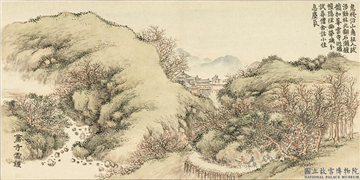清董诰画清音荟景　册　萧寺霜钟,绘画,山水,人物,树木,走兽,建筑
