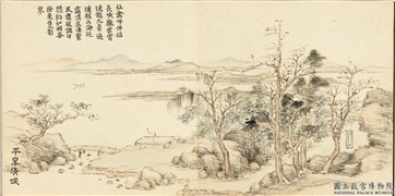 清董诰画清音荟景　册　平皋清唳,绘画,山水,树木,翎毛,建筑,器用