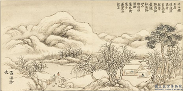 清董诰画清音荟景　册　雪溪访友,绘画,山水,树木,人物,建筑,器用