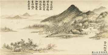 清董诰绘十雨徵祥　册　春帆细雨,绘画,山水,花草,船,树木,建筑,人物,器用