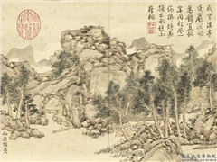 清董诰夏山十帧　册　松岩销夏,绘画,山水,树木,建筑,人物,船