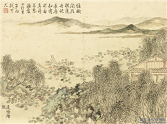 清董诰夏山十帧　册　莲塘摘艳,绘画,山水,树木,建筑,花草,人物,船
