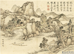 清董诰夏山十帧　册　晚凉闲泛,绘画,山水,树木,建筑,船,人物,器用