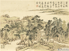 清董诰夏山十帧　册　风轩留客,绘画,山水,树木,建筑,人物,器用,船