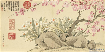 清董诰瑶圃先春　册　红梅水仙,绘画,花草