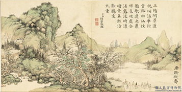 清董诰春台益寿　册　康衢祝寿,绘画,山水,人物,器用,树木