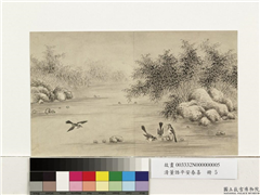 清董诰平安春喜　册　竹溪鹊戏,绘画,翎毛,树木,山水