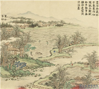清董诰万春集庆　册　万亩春耕,绘画,山水,树木,建筑,人物,走兽,器用