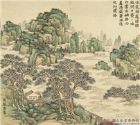 清董诰万春集庆　册　万壑春云,绘画,山水,树木,建筑,人物,器用