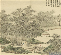清董诰万春集庆　册　万竿春玉,绘画,山水,树木,建筑,人物,器用