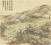 清董诰万春集庆　册　万屯春牧,绘画,山水,人物,走兽,树木