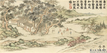 清董诰寿春衍庆　册　乐寿嬉春,绘画,山水,树木,花草,建筑,人物,器用