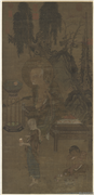宋李嵩画罗汉　轴,绘画,佛道人物,树木,花草,器用
