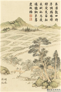 清董诰寿寓登丰　册　绣塍饁饷,绘画,山水,树木,建筑,人物,器用