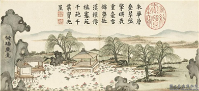 清戴衢亨夏荷八景　册　荷瑞重台,绘画,山水,树木,花草,建筑