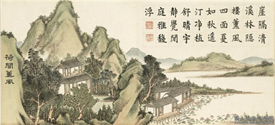 清戴衢亨夏荷八景　册　荷阁薰风,绘画,山水,花草,建筑,人物,树木