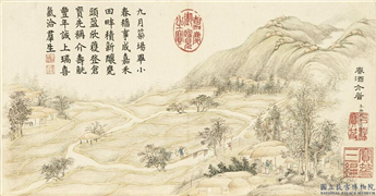 清戴衢亨小春熙景　册　春酒介眉,绘画,山水,人物,树木,建筑,器用