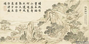 清戴衢亨长嬴瑞景　册　桃熟期仙,绘画,经史-故事,山水,树木,果蔬,走兽,建筑