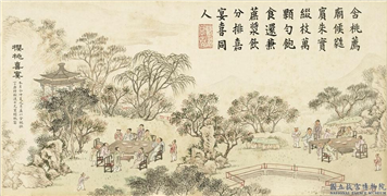 清戴衢亨长嬴瑞景　册　樱桃喜宴,绘画,经史-故事,山水,人物,树木,果蔬,建筑,器用