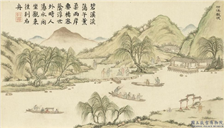 清戴衢亨中天胪胜　册　柳溪观渡,绘画,山水,人物,树木,建筑,船