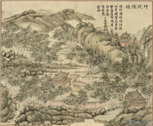 清关槐竹苞胪颂　册　竹院踈钟,绘画,山水,树木,建筑