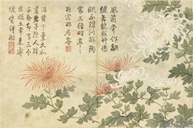清关槐画洋菊　册　鹤翎素蜜蜡莲,绘画,花草