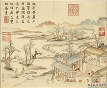 清黄钺画春台熙皋　册　芳村贺岁,绘画,节令与二十四节气,山水,人物,佛道人物,树木,翎毛,建筑,器用