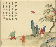 清黄钺画春台熙皋　册　彩线风鸢,绘画,人物,其他,山水,树木,花草