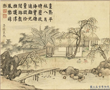 清黄钺画乐郊庆岁　册　茅檐枣熟,绘画,建筑,果蔬,山水,人物,树木,翎毛